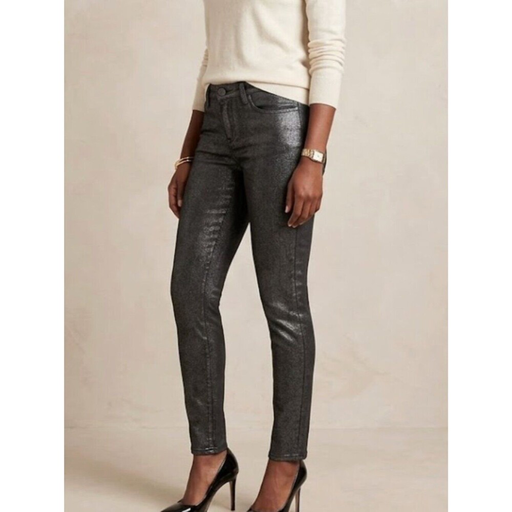 Style & Co. Metallic Sparkle Stretch Black Silver Glam Denim Jeans Size 8